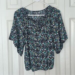 Boho Inspired Breezy Floral Blouse With Front Tie And Flutter Sleeves